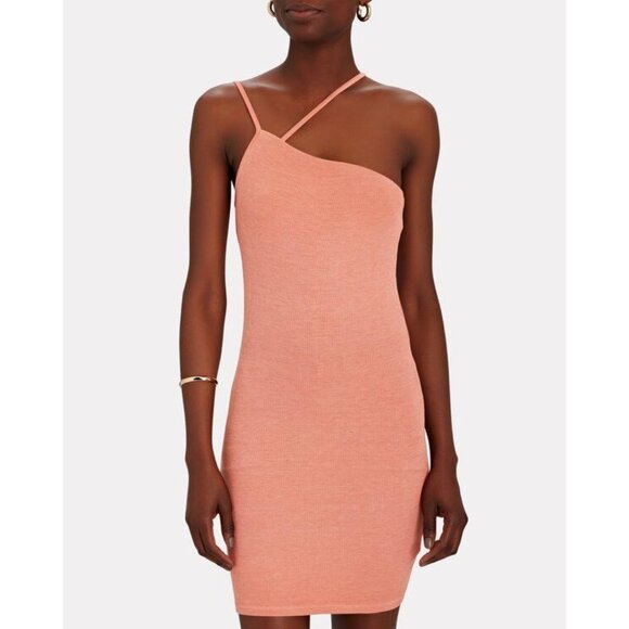 Enza Costa Silk Rib Asymmetrical Mini Dress in Peach Beige XSmall New Womens - Picture 11 of 13